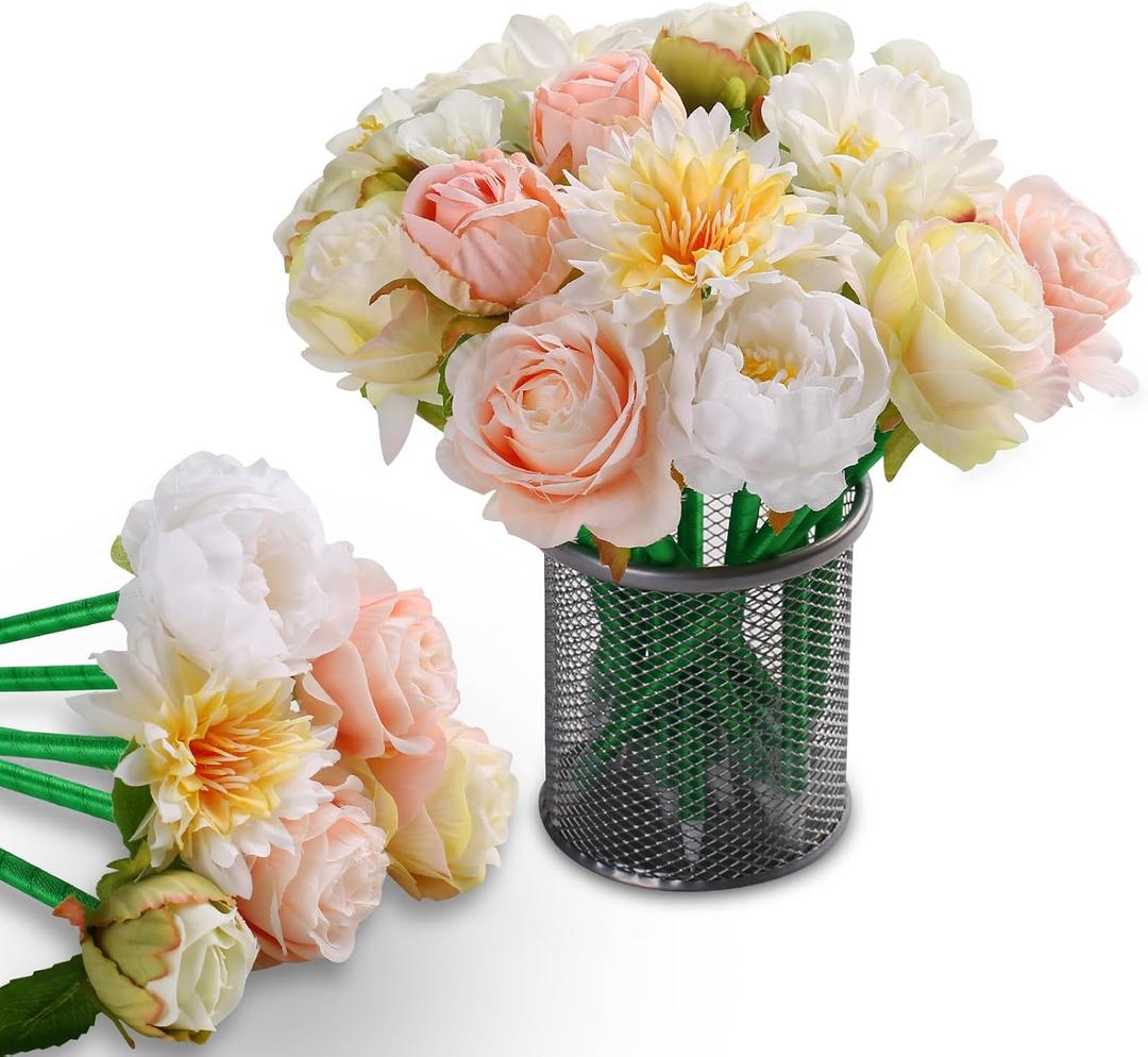 Flower Pens Gifts Valentines Mother's Day 15 Pcs Artificial Mixed Rose Pens Party Favors Birthday Wedding Office School Supplies for Mom Girls Sister Friend Teacher Nurse. (Pink & White)