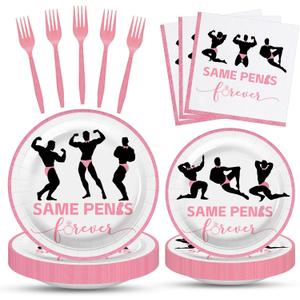 100 Pcs Bachelorette Tableware Party Supplies Set, Serves 25  Disposable Pink Paper Plates, Napkins, and Forks for Bridal Shower, Hen Party, Engagement, Girls Night, Valentines Day Decorations