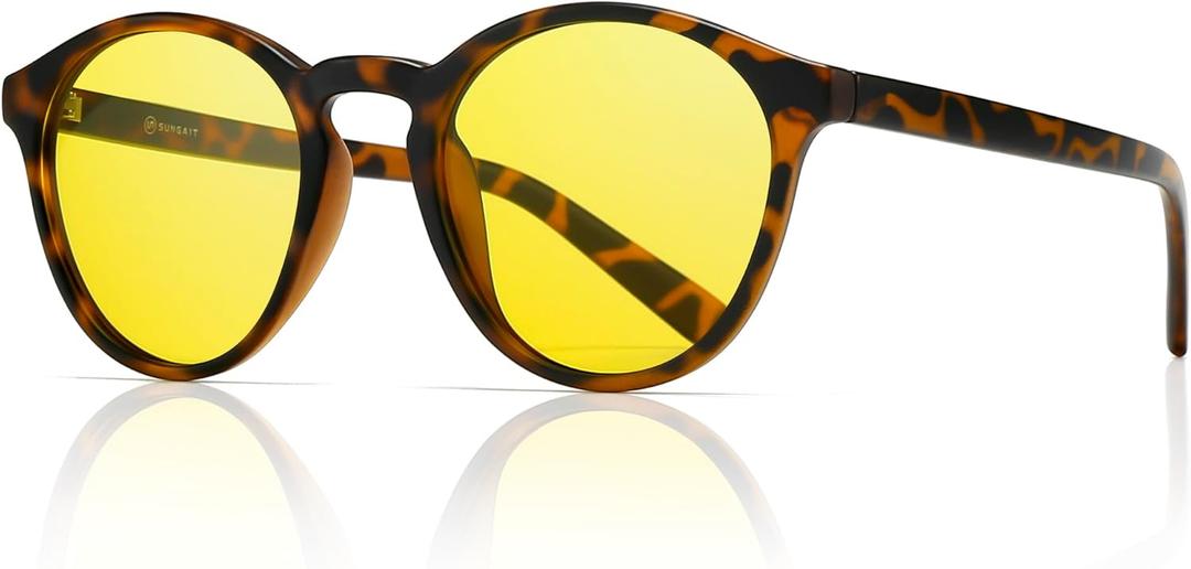 SUNGAIT Classic Vintage Round Polarized Sunglasses for Women Men Retro Style UV400 (Night Lens/Amber Frame(matte Finish))