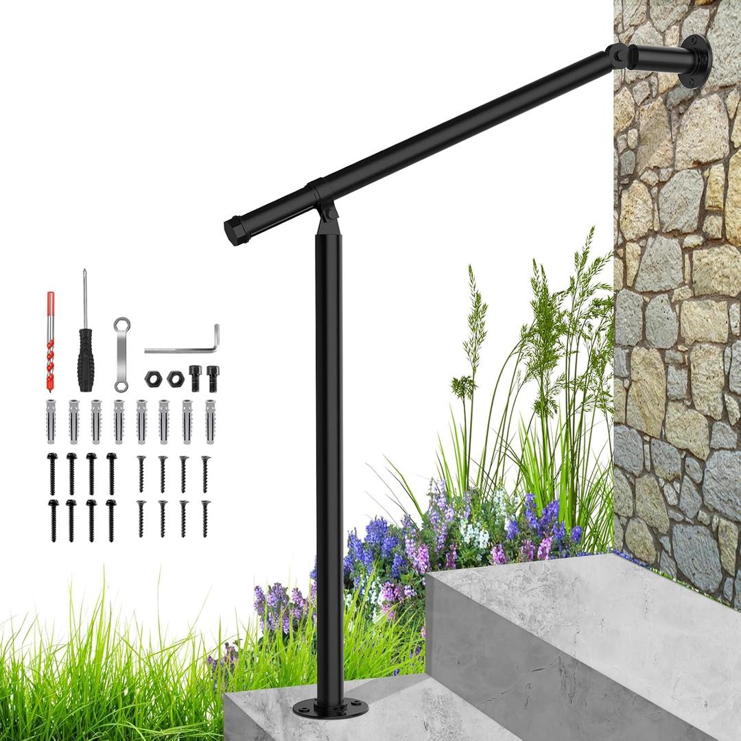 Hand Rails for Outdoor Steps,Metal Deck Railing Kit Fits 1 to 3 Steps,Railings for Outdoor Steps for Concrete,Brick,Porch Railing