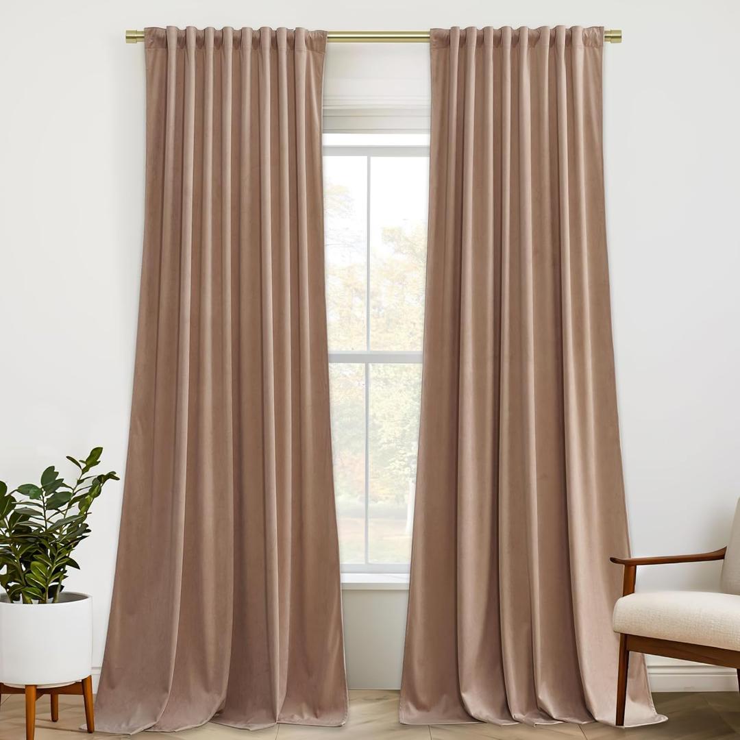 StangH Blush Velvet Curtains 90 inches Long, Back Tab Elegant Home Decor Room Darkening Privacy Window Drapes for Nusery Bedroom/Living Room, Blush Beige, W52 x L90, 2 Panels