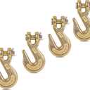 1/4"" Clevis Grab Hooks (4 Pack) Heavy Duty Chain Hook for 1/4 Inch Grade 70 Chain Forged Alloy Steel- for Trailer Truck Transport - Yellow Chromate Finish - 3,600 lbs