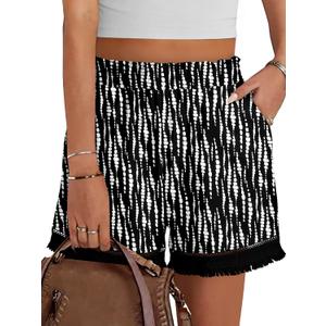 BETTE BOUTIK Womens Summer Shorts Casual Elastic Waist Lounge Shorts Linen Trendy Beach Shorts (Black, M)