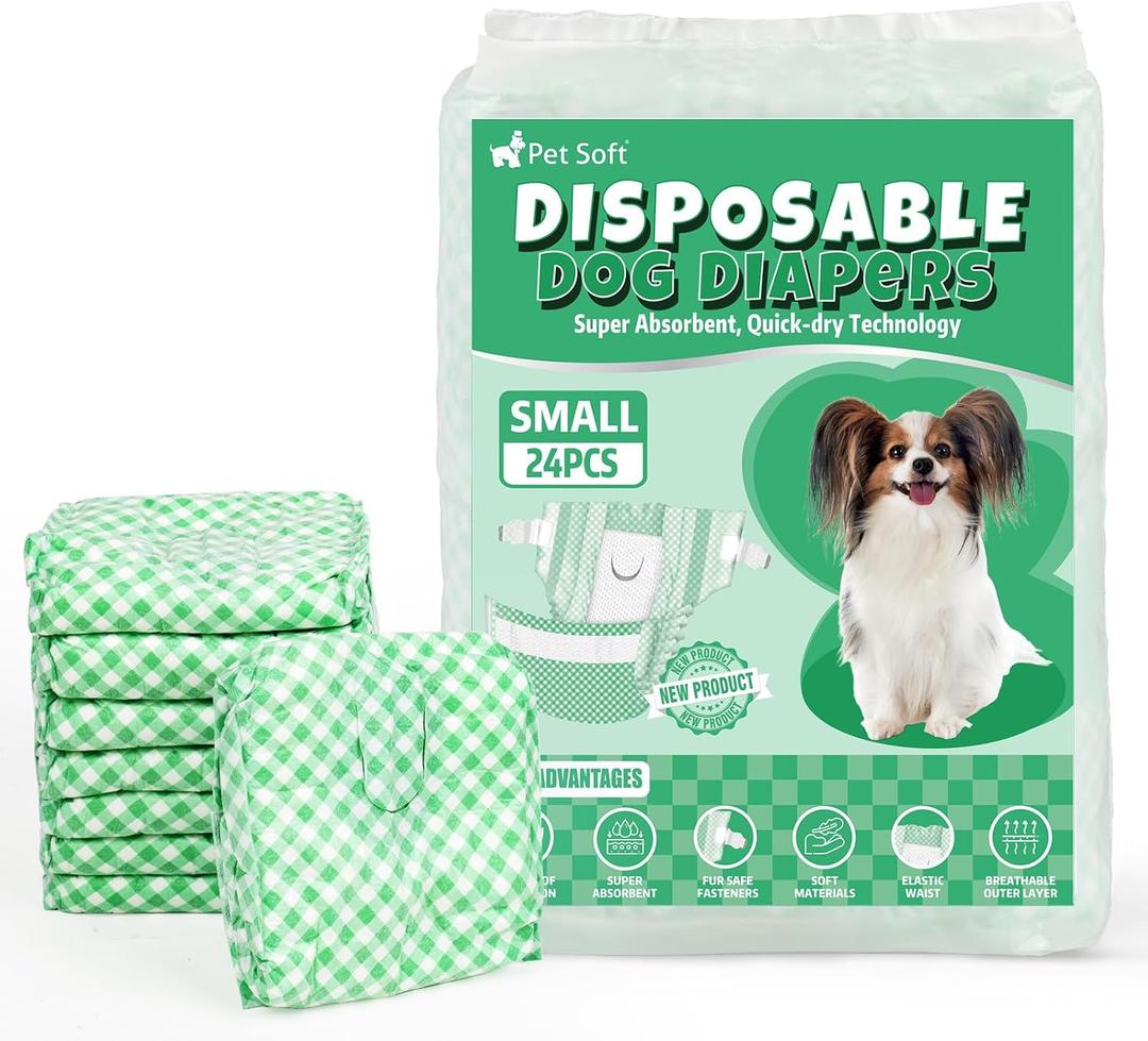 Pet Soft Female Dog Diapers - Disposable Puppy Diapers for Dogs & Cats, Ultra Absorbent Doggy in Heat Period or Urine Incontinence, 24pcs (S, Green)