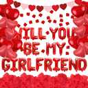 Red Will You Be My Girlfriend Balloons, Confession Balloons Decor 18" Letter Balloons 1000pcs Red Artificial Rose Petals 20Pcs Heart Balloons 33ft Red Ribbon Heart Pull Flag for Valentines Day