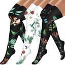 Bluemaple Thigh High Compression Socks for Women and Men Circulation(3 Pairs) Over the Knee-Best Support for Running,Travel (Large-X-Large)