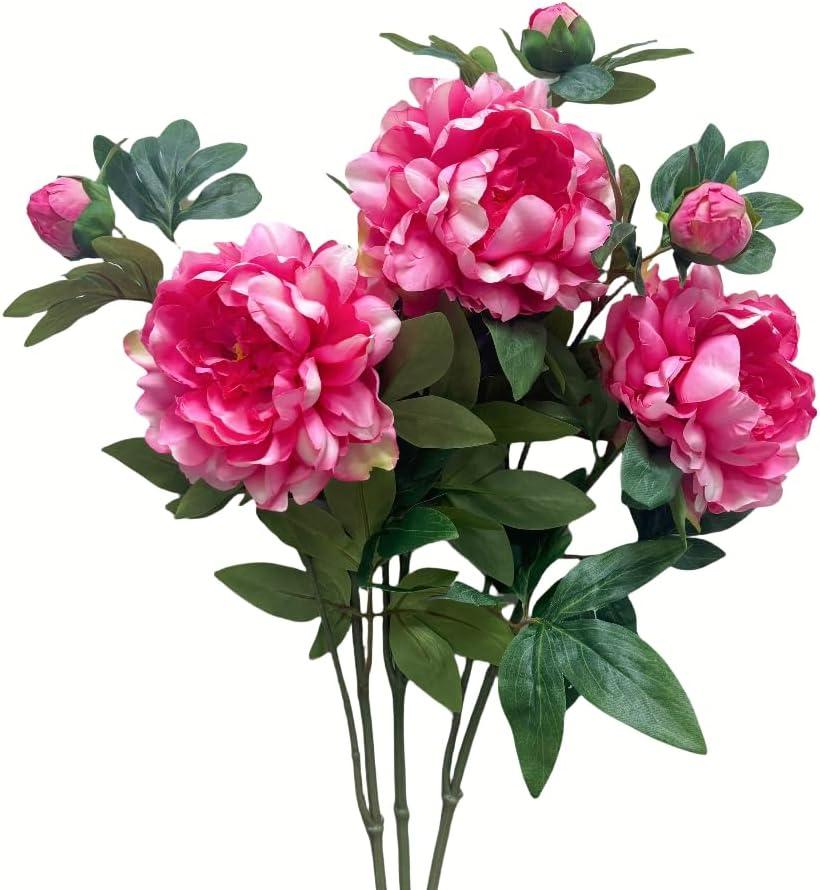 Peonies Artificial Flowers,Silk Flowers with Stems,Winter Flowers Artificial for Decoration,Long Stem Artificial Flowers for Tall Vase,Wedding Table Centerpiece Party Decor (3, Deep Pink)