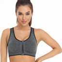 Women's Zip Front Sports Bra Wireless Post-Surgery Bra Active Yoga Sports Bras (X-Large, grey/beige-2 Pack)