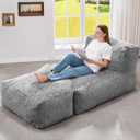 Hobestluk Bean Bag Chair Big Bean Bag Lounger for Adults Bean Bag Couch with Memory Foam Filled for Living Room, Bedroom or Balcony (Chevron Plush Grey), Large