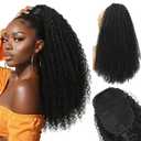 Drawstring Ponytail Extension for Black Women Long Kinky Curly Pony Tails Hair Extensions 22" Fluffy Natural Looking Synthetic Hairpiece for Daily Use (1B#, 22 Inch)