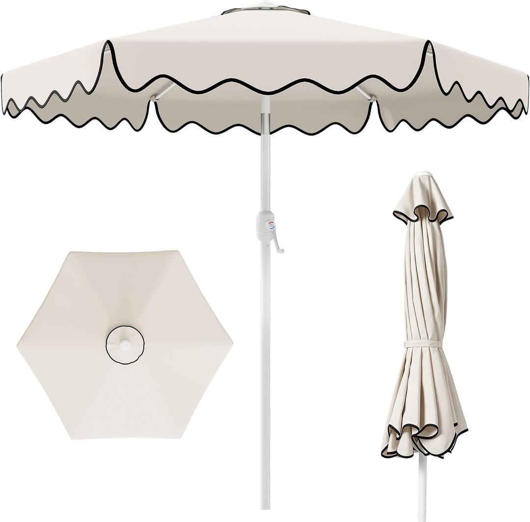 AreShark 7.5FT Outdoor Patio Umbrella with Wavy Trim (White)
Market Table Umbrellas w/ 6 Sturdy Ribs, Crank & Tilt, White Pole, Pool Umbrella with UV-Fade Resistant Fabric, Heavy Frame