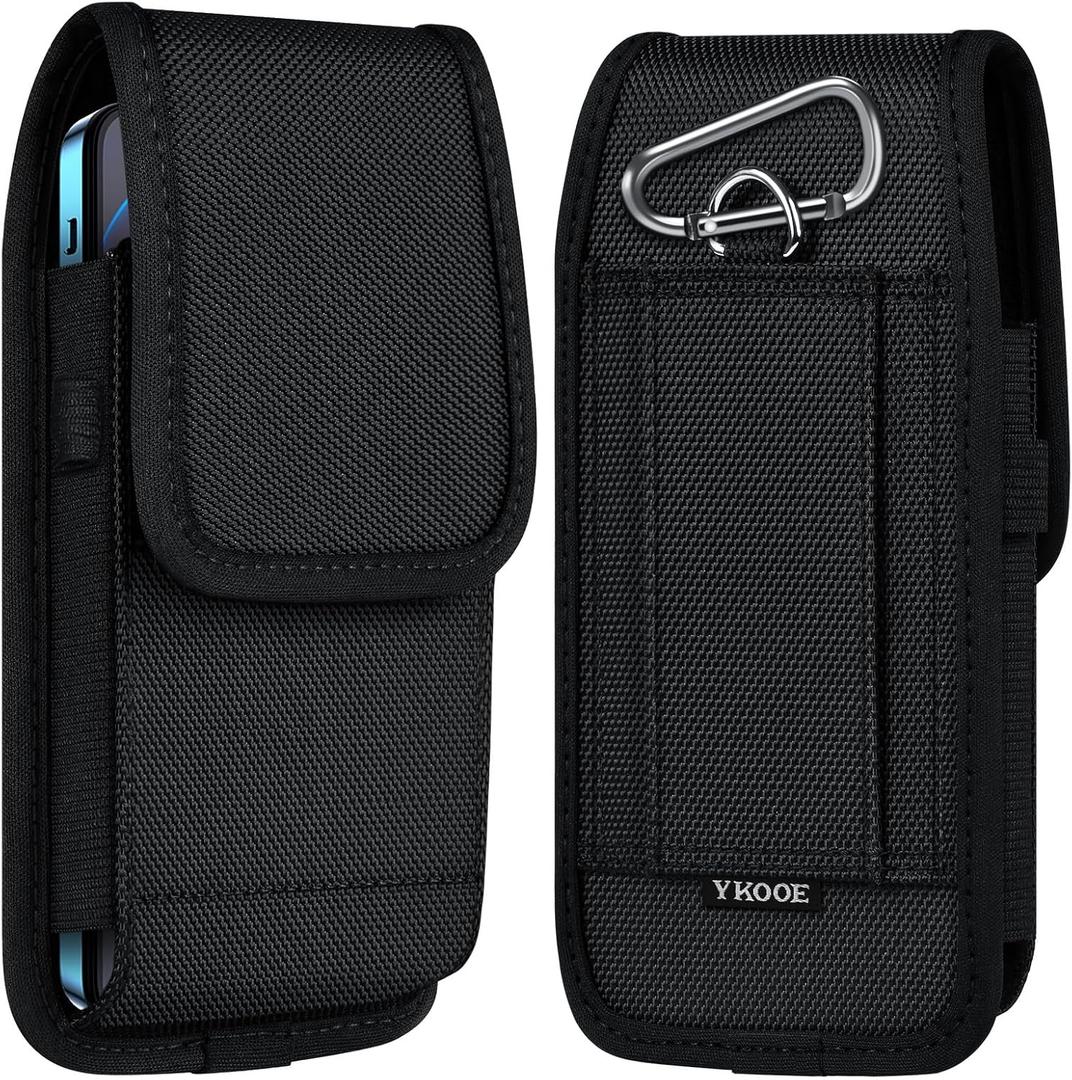 ykooe Cell Phone Pouch Nylon Belt Holster Case Compatible with iPhone 17 Air, 16/15/14/13/12/11 Pro Max & Plus, Samsung Galaxy S26/S25/S24/S23/S21 Plus and FE Models (No Clip), Black