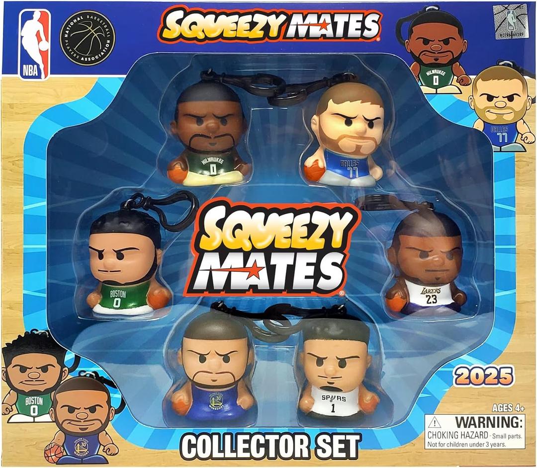 Party Animal Squeezymates NBA 2025 Series 5 Collector Box Set, 6 Figures, 2 1/2 Inch Tall, Team Colors