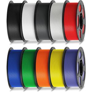 ANYCUBIC PLA Filament 1.75mm Bundle, 3D Printer Filament 1.75mm Dimensional Accuracy +/- 0.02mm, 1KG Spool, Black, White, Texture Grey, Clear, Red, Blue, Green, Orange, Yellow, Purple, 10KG in Total