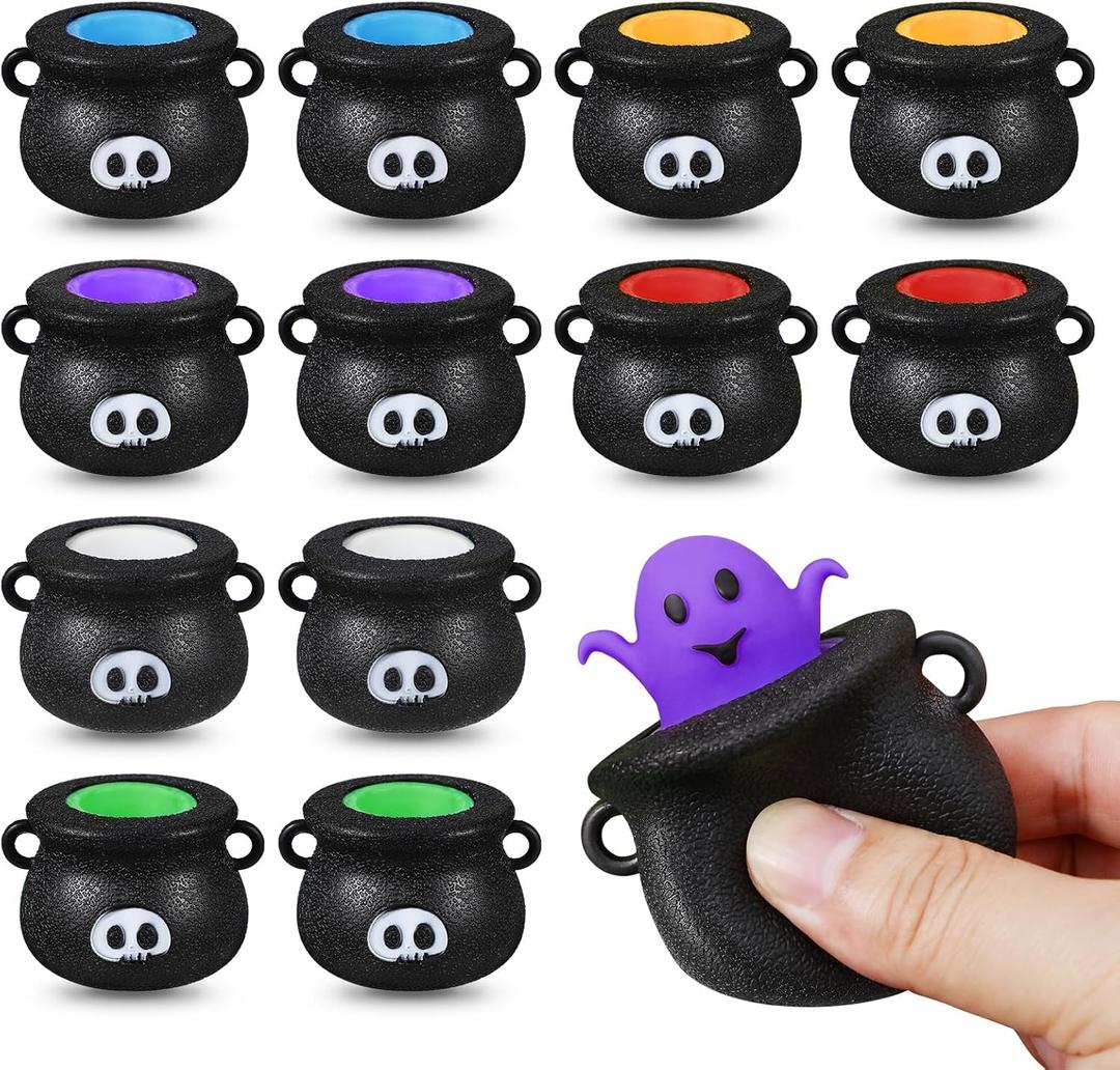 Halloween Pop Out Squishy Toys - 7PCS Cauldron 6 Colors Ghosts Squeeze Party Favors Suppliers Stress Relief Toys for Trick or Treat Halloween Goodie Bag Fillers Kids Adults