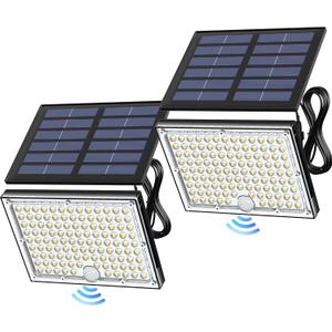 JACKYLED Motion Solar Lights Outdoor, 113 LED Cool White Bright Solar Flood Lights Waterproof, Dusk to Dawn Outdoor Solar Powered Security Lights for Fence Porch Patio Yard Garage, 2 Pack (Black)