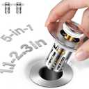 5-in-1 Bathroom Sink Stopper, 2 Pc Pop-Up Drain Stopper with Removable Hair Catcher, Anti-Clog Strainer, Odor Blocking & One-Way Flow Design, All Metal Brass Core & Stainless Steel, Fit 1.1"2.36"