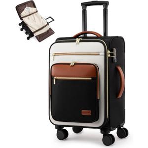 LOVEVOOK Carry on Suitcase 22x14x9 Airline Approved,20 inch Lightweight Waterproof Suitcases with 360 silent swivel wheels, TSA Lock and Compartment, Large Capacity travel Suitcase Black-White-brown, 20 inch with garment compartment