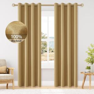 ChrisDowa 100% Blackout Mustard Yellow Solid Curtains 90 Inches Long 2 Panels for Bedroom Living Room,Farmhouse Room Darkening Thermal Insulated Soundproof Grommet Top Window Treatment Drapes,52x90