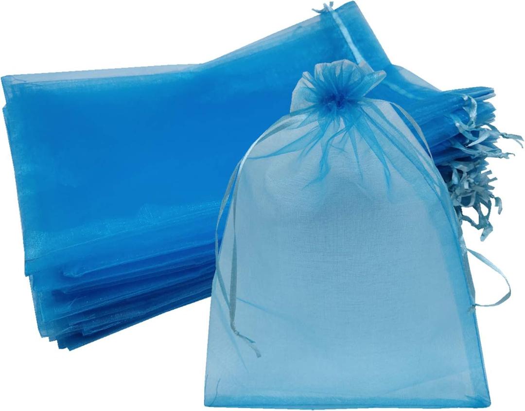 Ankirol 100pcs Sheer Organza Favor Bags 8 X 12 Large Organza Drawstring Bags (lake blue)