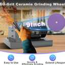 2026 Upgrade Lawn Mower Blade Sharpener 1HP 750W Mower Grinder 9'' Disc | 2 Pcs-9'' Sanding Paper and 40 Bracket for High/Low Lift, Gator & Flat Blades Sharpen