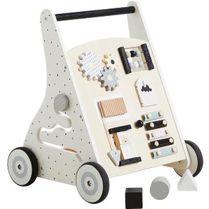 Beright Wooden Baby Walker Push and Pull Learning Activity Walker Kids Activity Toy Multiple Activities Center Develops Motor Skills & Stimulates Creativity (Natural)