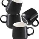 T-WARE 12 Oz Coffee Mugs, Waxy Black Mug Set of 4, Ceramic Mugs Coffee, Solid Color Coffee Cups Ceramic