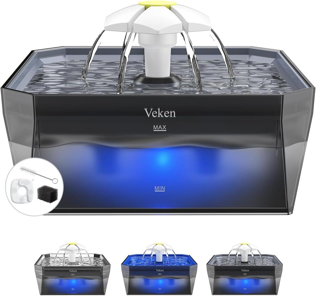 Veken Small Pet-Friendly Cat Water Fountain with Quiet Pump, Easy to Clean & Assemble, 50oz Mini Pet Water Dispenser for Cats, Dogs and Small Animals, Grey