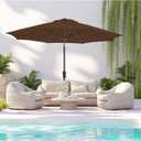 9FT Large Outdoor Patio Umbrella Pool Market Umbrella-UV Resistant, Easy Push Button Tilt and Crank, 8 Sturdy Ribs Heavy-Duty Table Umbrella for Deck, Backyard, Garden (Brown)