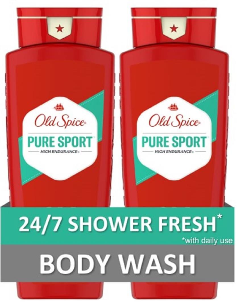 Old Spice Refreshing Body Wash for Men, High Endurance, 3X Defense, 24/7 Shower Fresh with Long Lasting Scent, Pure Sport Scent, 24 oz (Pack of 2)