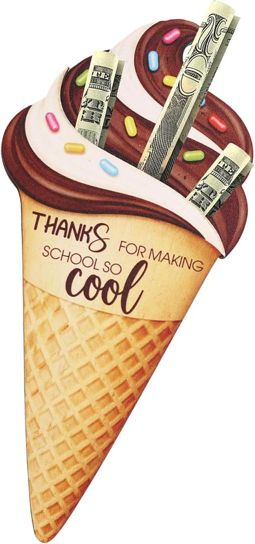 KATINAT Teacher Appreciation Gifts, Wooden Ice Cream Money Holder for Teacher, Thanks for Making School So Cool, End of Year Teacher Gift, Preschool Middle School High School Back to School