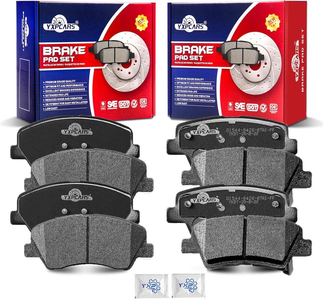 Ceramic Disc Brake Pads Set Front and Rear Replacement for Hyundai Accent 2012-2017, for Kia Rio 2012 2013 2014 2015 2016 2017