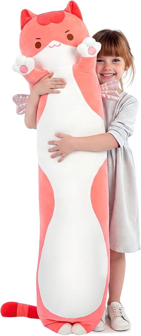 Mewaii Long Cat Plush 5 Sizes, 120% Extra Filling Giant Plushness Kids Body Pillow, Kawaii Cute Pink Cat Stuffed Animals Plushies, Big Long Body Pillow Cat Plush Gift for Girls 36
