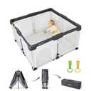 Tinyiota Foldable Baby Playpen, 50x50 Inch Portable Play Yard for Babies and Toddlers with Soft Breathable Mesh, Storage Bag & 2 Pull-Toy Handles for Indoor & Outdoor (Grey, 50x50)