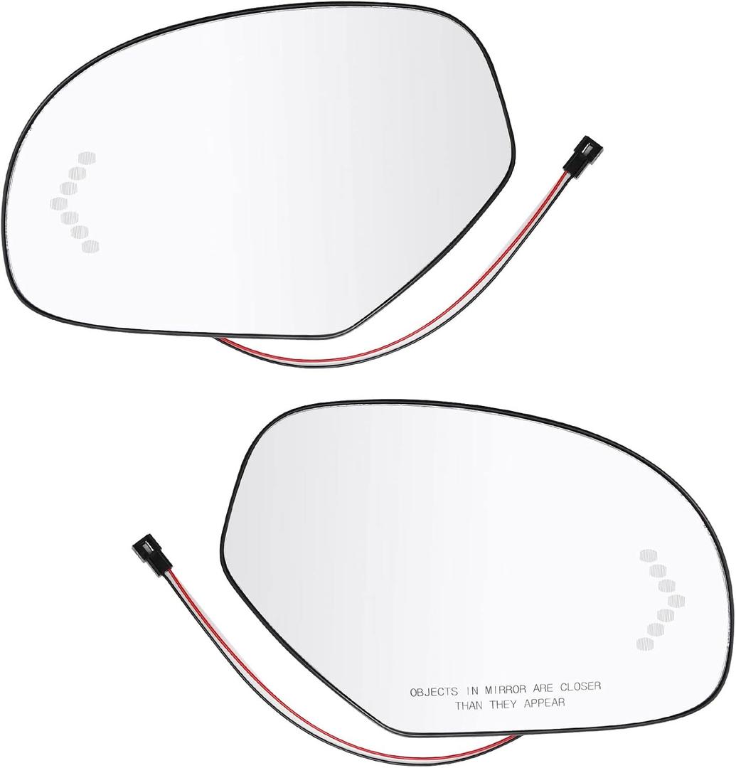 Left and Right Side Heated Mirror Glass with LED Turn Signal 2007-2014 Replacement for Cadillac Escaladeb Chevy Avalanche GMC Sierra Yukon 1500 2500 2500HD 3500HD GM1324138 GM1325138