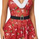Avidlove Lingerie for Women Christmas Babydoll Lingeries Mesh Santa Belts Outfit Hooded V Neck Chemise Set Sexy Sleepwear (Small, Chirstmas Reindeer)
