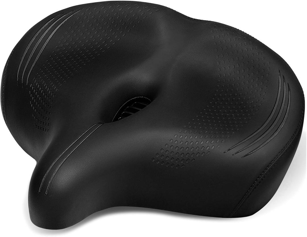 Oversized Bike Seat for Men & Women Comfort, Extra Wide Soft Bicycle Seat Cushion, Large Comfortable Padded Replacement Bike Saddle for Peloton Bike, Stationary Exercise Bike, City Bike, Ebike (Black)