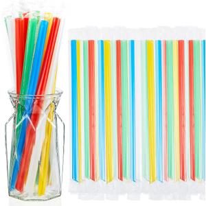 Tessco 600 Pcs 9.84 Inch Smoothie Straws Bulk Disposable Bubble Tea Straws Large Plastic Individually Wrapped for Tall Homemade Milkshakes (Bright Color) (Bright Style)