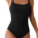 Eomenie One Piece Swimsuit for Women Tummy Control Ruched Bathing Suit Push Up Slimming Swim Suit Double Straps Swimwear (Large, Black)