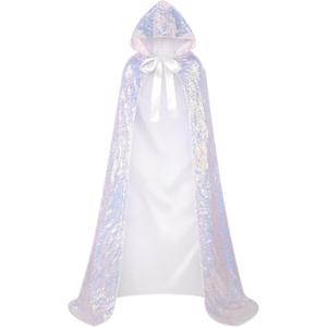 Suhine Halloween Sequins Women Princess Hooded Cape Costume Shiny Fairy Mermaid Cloaks for Cosplay Party God Christmas (160 cm, Dazzle White) Suhine Halloween Sequins Women Princess Hooded Cape Costume Shiny Fairy Mermaid Cloaks for Cosplay Party God Christmas (160 cm, Dazzle White)