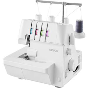 VEVOR Serger Overlock Sewing Machine, 1250 Stitches Per Minute, 2-3-4 Thread Capability, 0.7-2 Adjustable Differential Feed, with Free Arm and LED Light, Sewing Machine for Various Fabrics, White