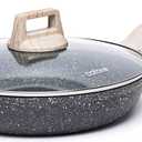 CAROTE Non Stick Frying Pan Skillet,12" Nonstick Fry Pan with Glass Lid, Egg Pan Omelet Pans, Granite Cookware Chef's Pan, PFOA Free (Classic Granite, 12-Inch) (12" frying pan w/lid, Black)