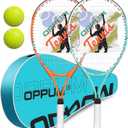 OPPUM 2-Pack 23 Inch Kids Tennis Racket Set with Bag and 2 Balls | Aluminum alloy set with 2 pre-strung racquets, 2 balls and shoulder bag  Orange & Green
