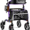 BlessReach Rollator Walkers for Seniors with Seat, Lightweight Aluminum Frame Walkers wiht Seat, 350 lbs Weight Capacity, 8" All-Terrain Wheels, 6-Level Adjustable Height, Purple
