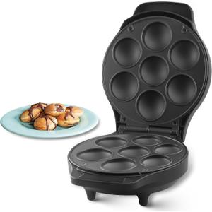 Mini Stuffed Pancakes Maker, Electric Ebleskiver Poffertjes Maker Pan, Danish Pancakes Maker, Cake Pop Maker, Bake 7x 2'' Ebelskivers without any Flipping operation