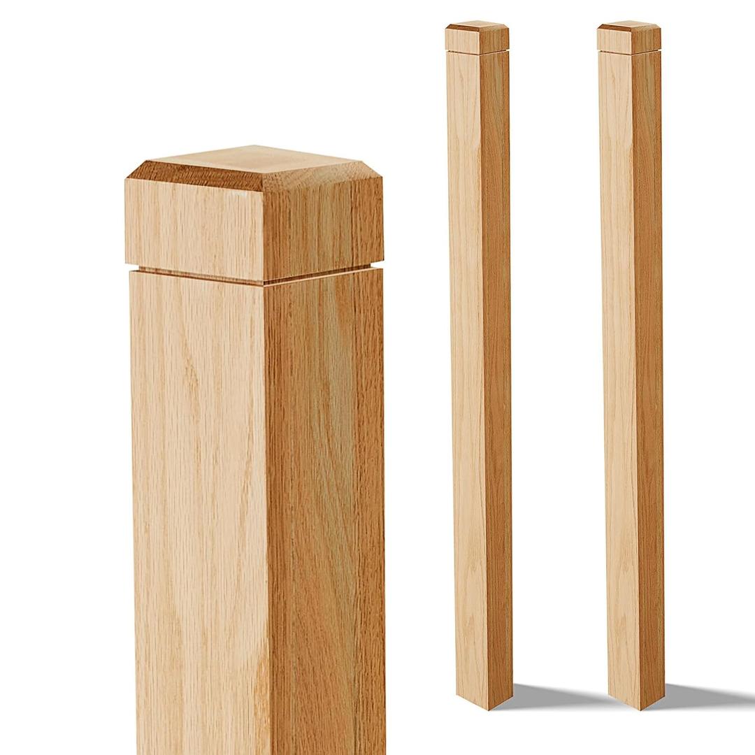 CroBlissful 2 Pcs 3" x 3" x 48" Solid Red Oak Stair Newel Post with a Single Groove Notched Newel Wood Balusters for Staircase Interior Railing Newels for Stair Handrails