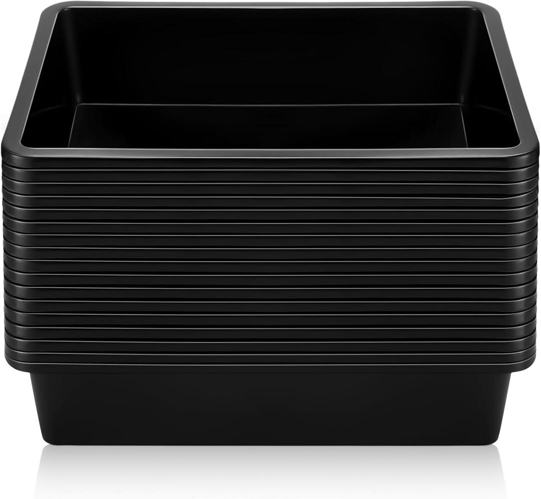 Qunclay 16 Pcs Flat Storage Tray Organizer Bin Letter Size Paper Trays for Classroom Art Activity Plastic Stackable File Paper Organizer for School Office Teacher Book Organization, Black