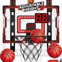 Indoor Basketball Hoop for Kids, Adjustable Height Basketball Hoop Over The Door with LED Light/Scoreboard/3 Balls, Mini Basketball Hoop Easter Birthday Gifts for Boy Girls Ages 4-12+