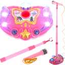 Kidplokio Music Karaoke Machine for Kids Microphone Lights Sounds MP3 Player, Pink, Girls Ages 3+