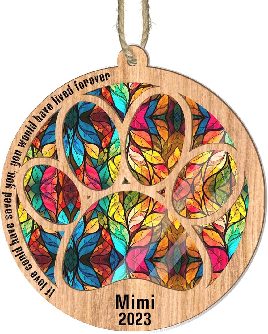 BSQUIELE Personalized Dog Suncatcher Ornament, Custom Memorial Gift for Dog Owner Dog Lover, Pet Loss Ornament, Memorial Dog Gift for Men Women Birthday Christmas, Stained Glass Light Catcher Ornament